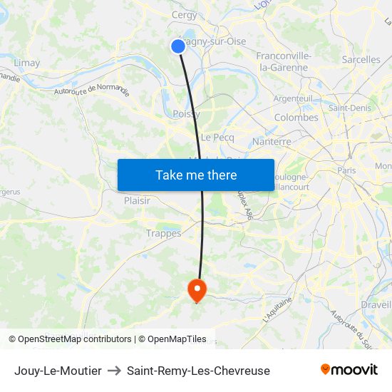 Jouy-Le-Moutier to Saint-Remy-Les-Chevreuse map