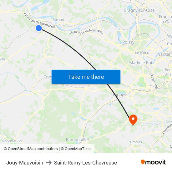 Jouy-Mauvoisin to Saint-Remy-Les-Chevreuse map