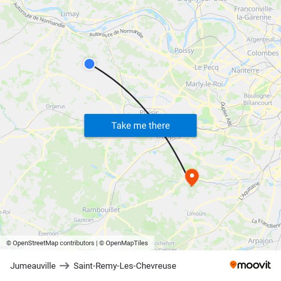 Jumeauville to Saint-Remy-Les-Chevreuse map
