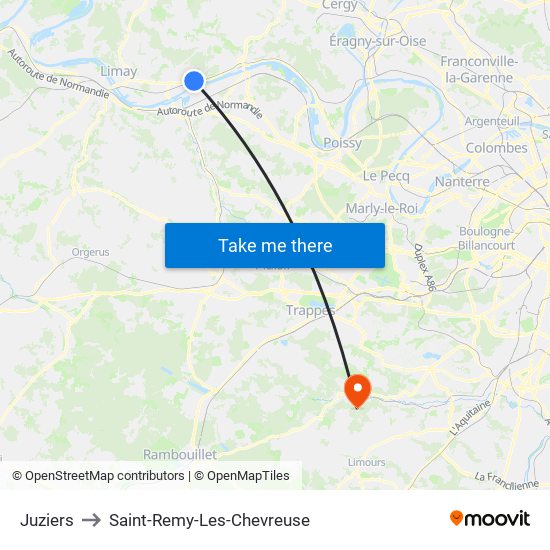 Juziers to Saint-Remy-Les-Chevreuse map