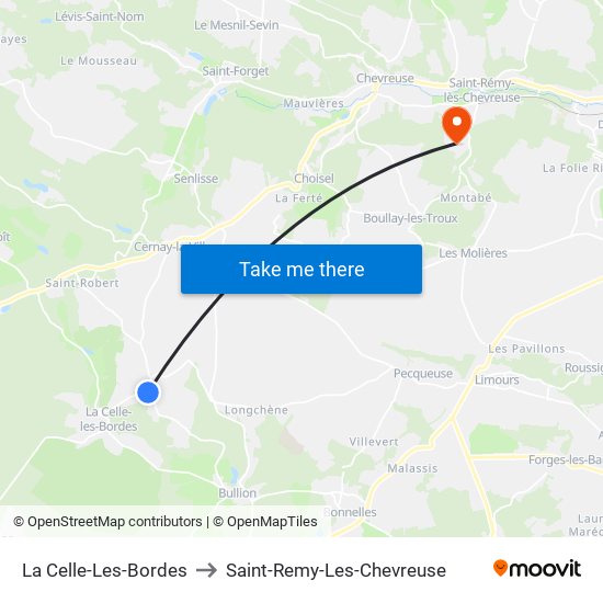 La Celle-Les-Bordes to Saint-Remy-Les-Chevreuse map