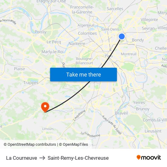 La Courneuve to Saint-Remy-Les-Chevreuse map