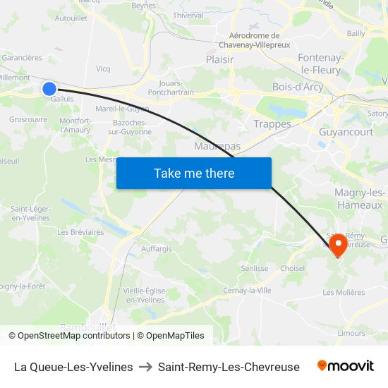 La Queue-Les-Yvelines to Saint-Remy-Les-Chevreuse map