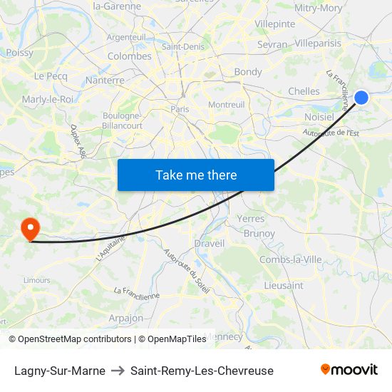 Lagny-Sur-Marne to Saint-Remy-Les-Chevreuse map