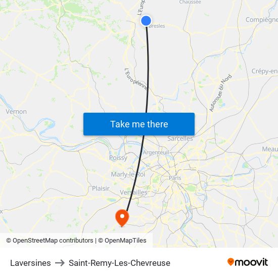 Laversines to Saint-Remy-Les-Chevreuse map