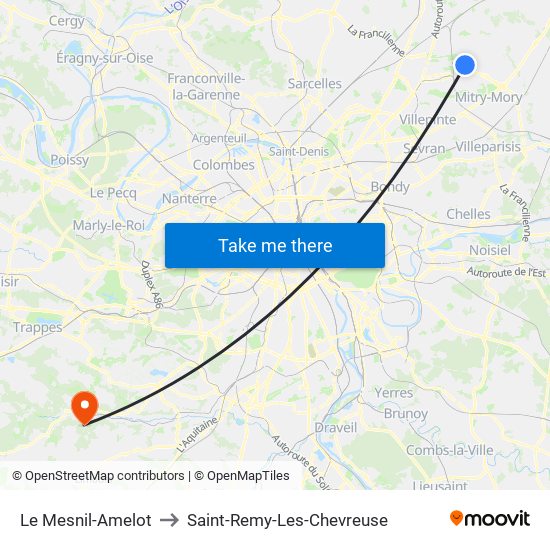 Le Mesnil-Amelot to Saint-Remy-Les-Chevreuse map
