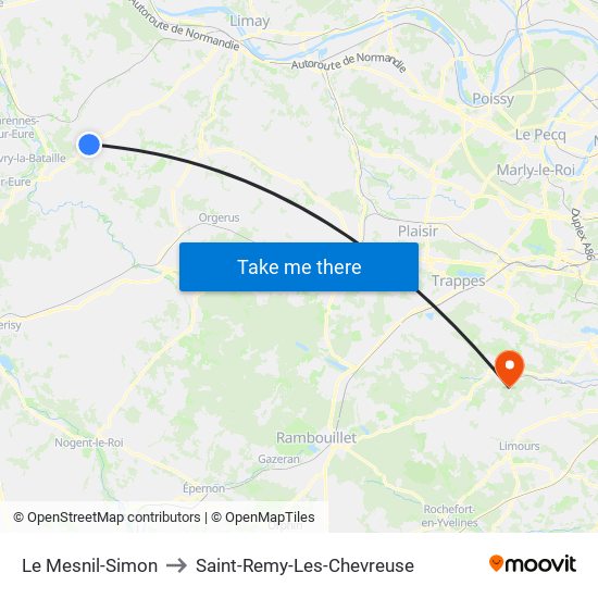 Le Mesnil-Simon to Saint-Remy-Les-Chevreuse map
