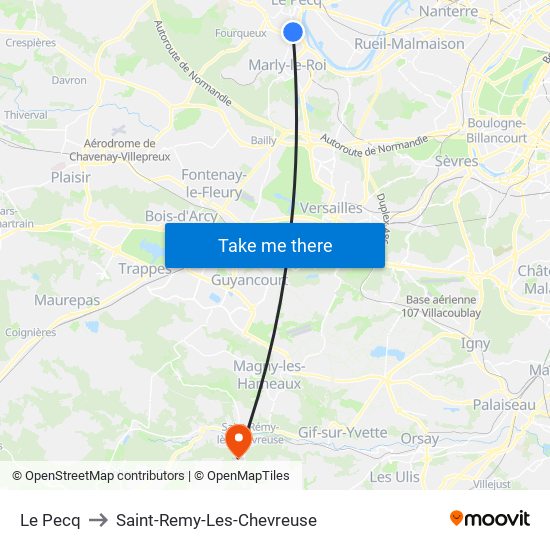 Le Pecq to Saint-Remy-Les-Chevreuse map
