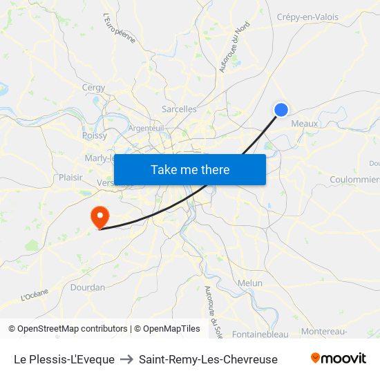 Le Plessis-L'Eveque to Saint-Remy-Les-Chevreuse map