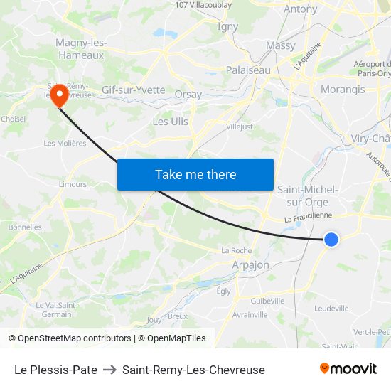 Le Plessis-Pate to Saint-Remy-Les-Chevreuse map