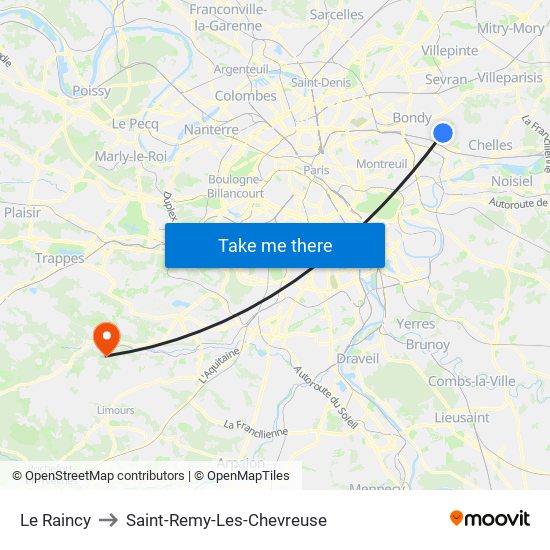 Le Raincy to Saint-Remy-Les-Chevreuse map