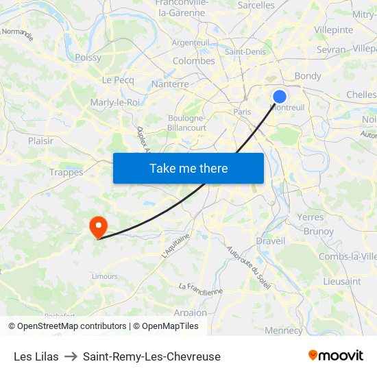 Les Lilas to Saint-Remy-Les-Chevreuse map