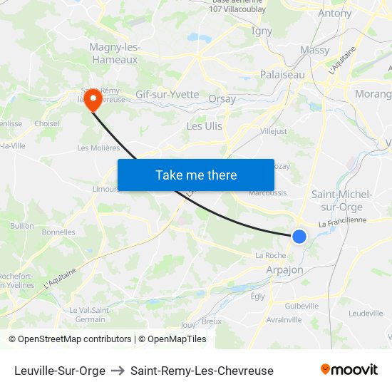Leuville-Sur-Orge to Saint-Remy-Les-Chevreuse map