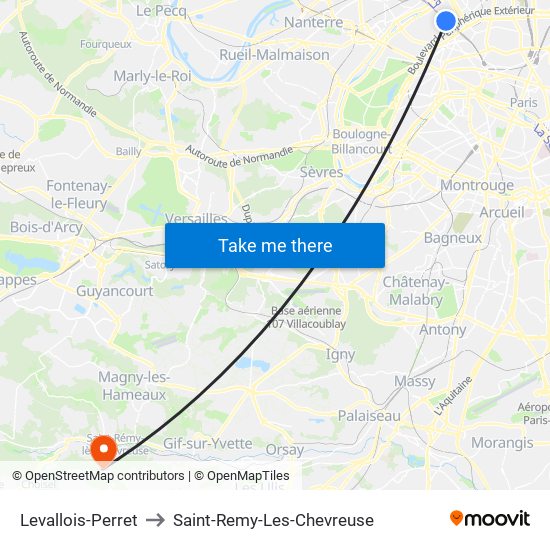 Levallois-Perret to Saint-Remy-Les-Chevreuse map