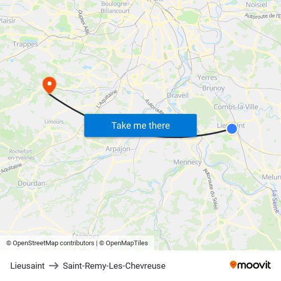 Lieusaint to Saint-Remy-Les-Chevreuse map