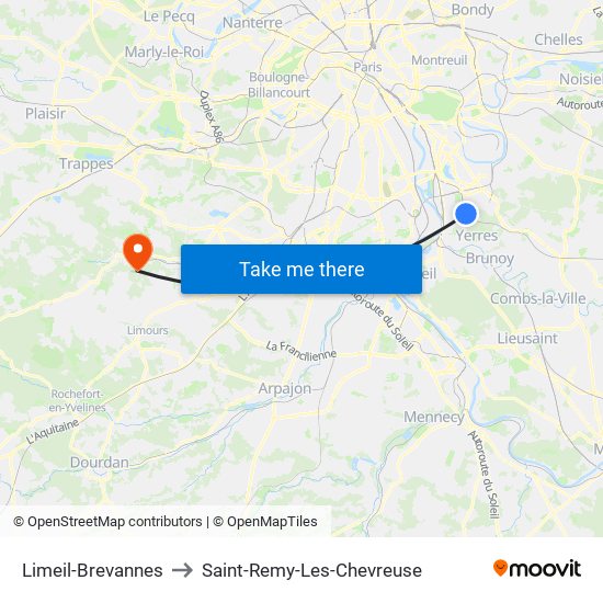 Limeil-Brevannes to Saint-Remy-Les-Chevreuse map