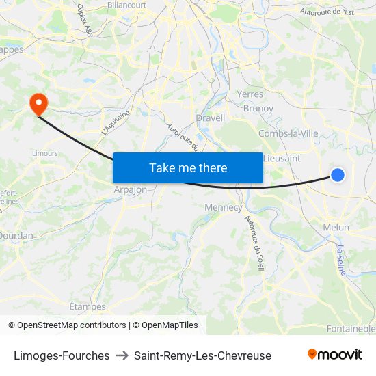Limoges-Fourches to Saint-Remy-Les-Chevreuse map