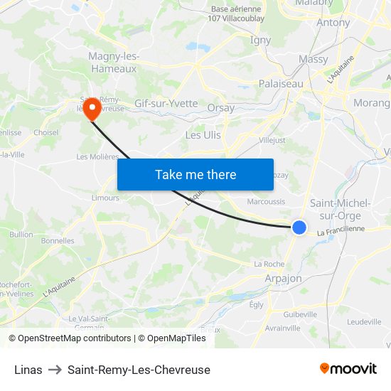 Linas to Saint-Remy-Les-Chevreuse map