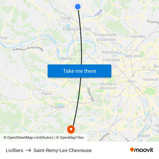 Livilliers to Saint-Remy-Les-Chevreuse map