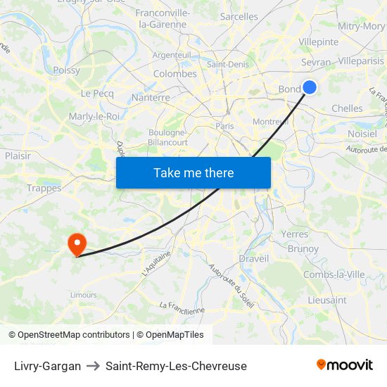 Livry-Gargan to Saint-Remy-Les-Chevreuse map