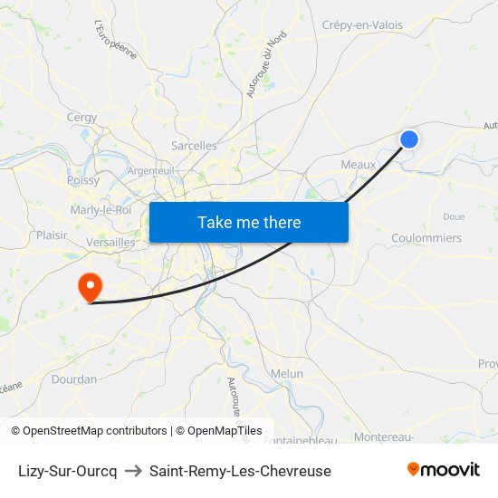 Lizy-Sur-Ourcq to Saint-Remy-Les-Chevreuse map