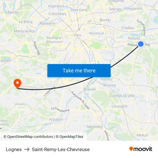Lognes to Saint-Remy-Les-Chevreuse map