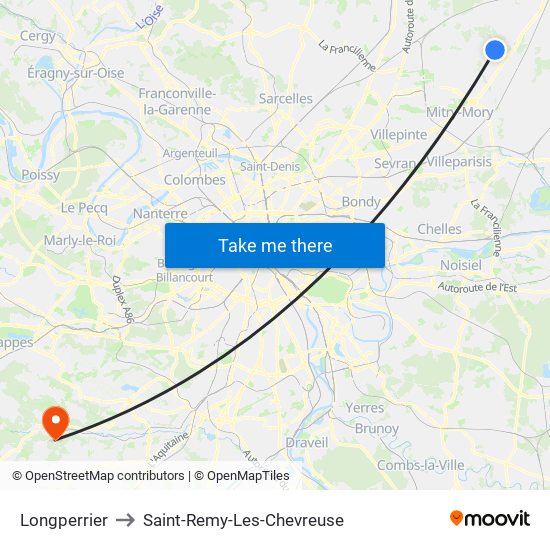 Longperrier to Saint-Remy-Les-Chevreuse map