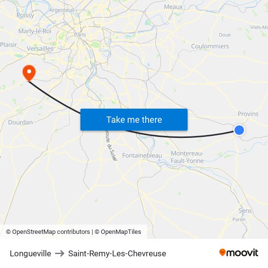 Longueville to Saint-Remy-Les-Chevreuse map