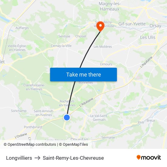 Longvilliers to Saint-Remy-Les-Chevreuse map