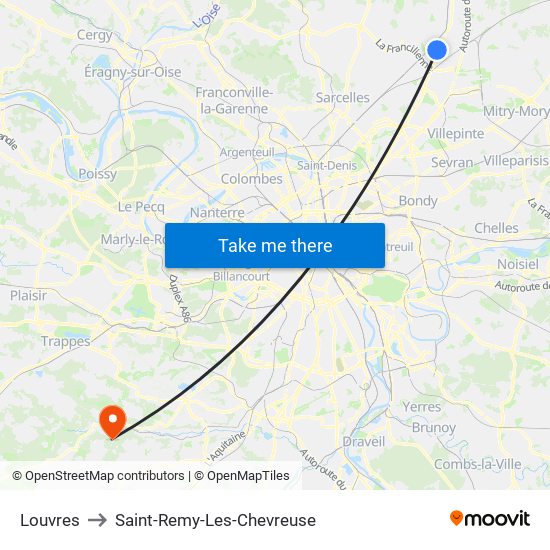 Louvres to Saint-Remy-Les-Chevreuse map