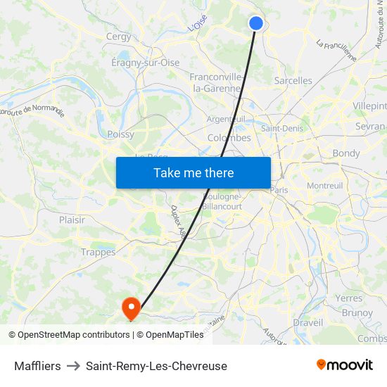 Maffliers to Saint-Remy-Les-Chevreuse map