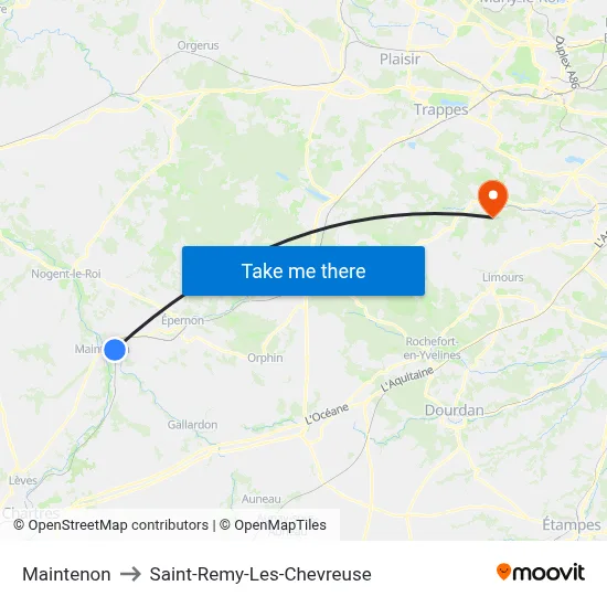 Maintenon to Saint-Remy-Les-Chevreuse map