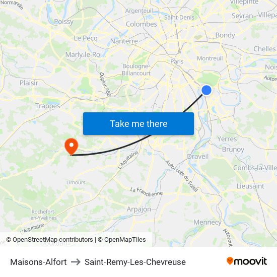 Maisons-Alfort to Saint-Remy-Les-Chevreuse map
