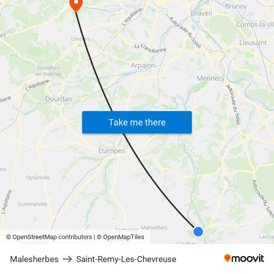 Malesherbes to Saint-Remy-Les-Chevreuse map