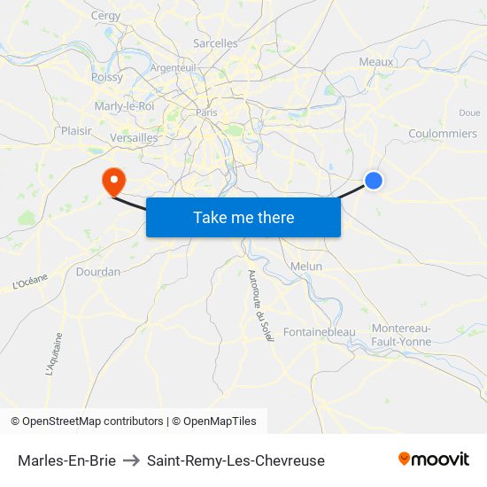 Marles-En-Brie to Saint-Remy-Les-Chevreuse map