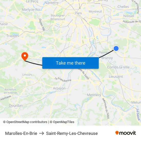 Marolles-En-Brie to Saint-Remy-Les-Chevreuse map