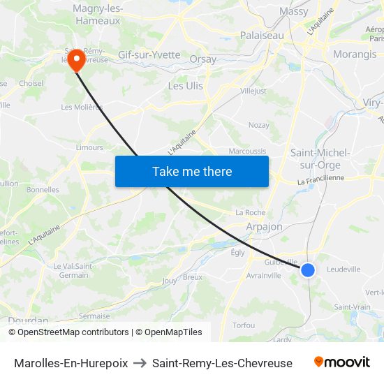 Marolles-En-Hurepoix to Saint-Remy-Les-Chevreuse map