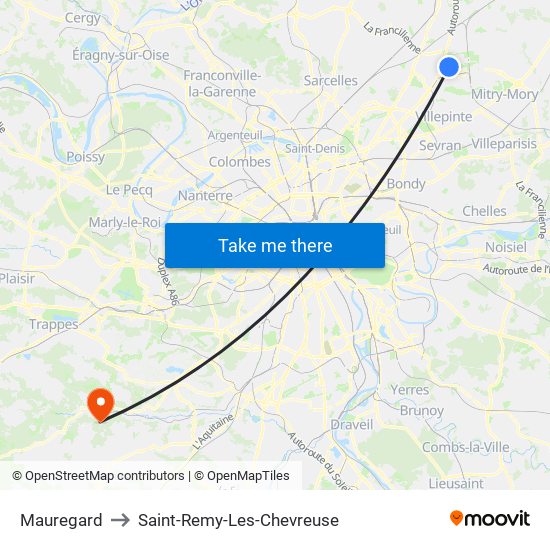 Mauregard to Saint-Remy-Les-Chevreuse map