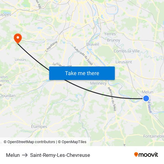 Melun to Saint-Remy-Les-Chevreuse map