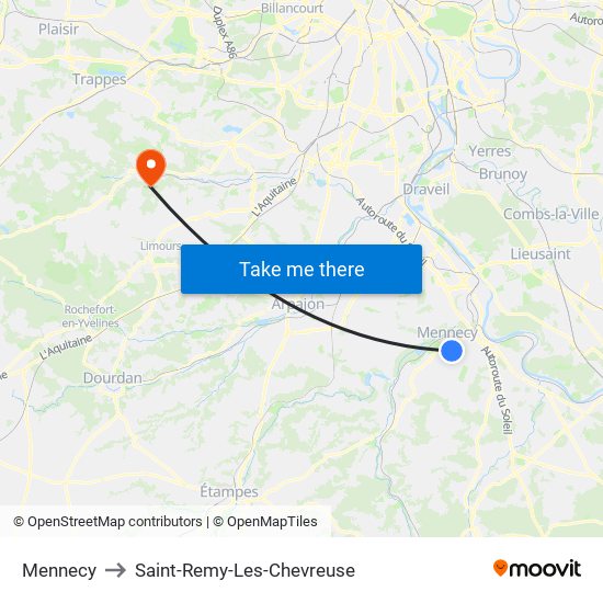 Mennecy to Saint-Remy-Les-Chevreuse map