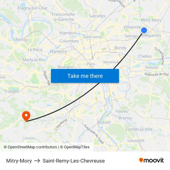 Mitry-Mory to Saint-Remy-Les-Chevreuse map