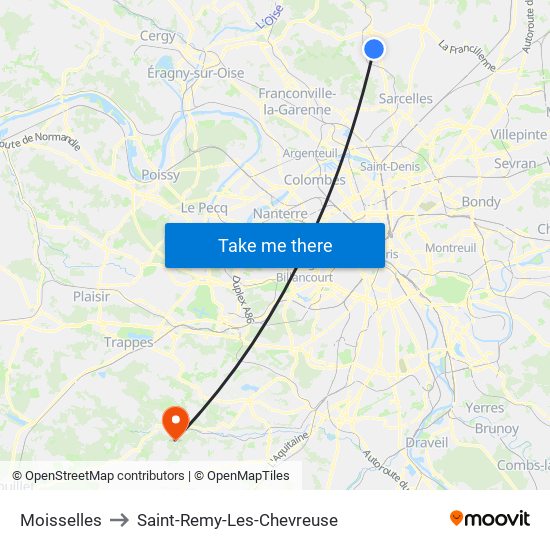 Moisselles to Saint-Remy-Les-Chevreuse map