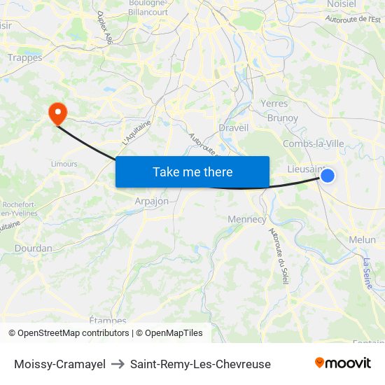 Moissy-Cramayel to Saint-Remy-Les-Chevreuse map
