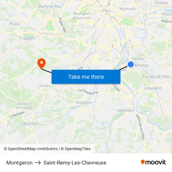 Montgeron to Saint-Remy-Les-Chevreuse map