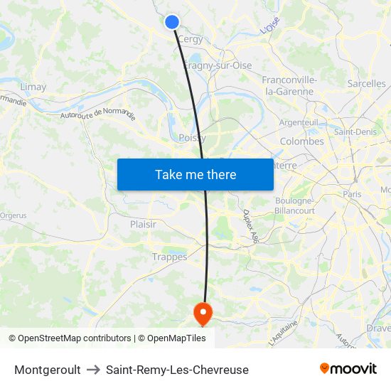 Montgeroult to Saint-Remy-Les-Chevreuse map