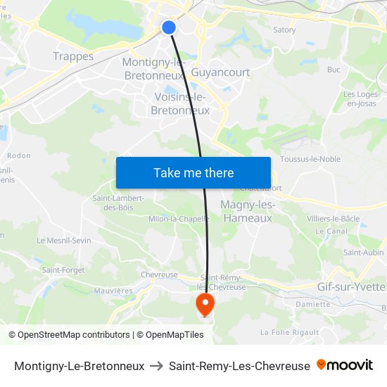 Montigny-Le-Bretonneux to Saint-Remy-Les-Chevreuse map