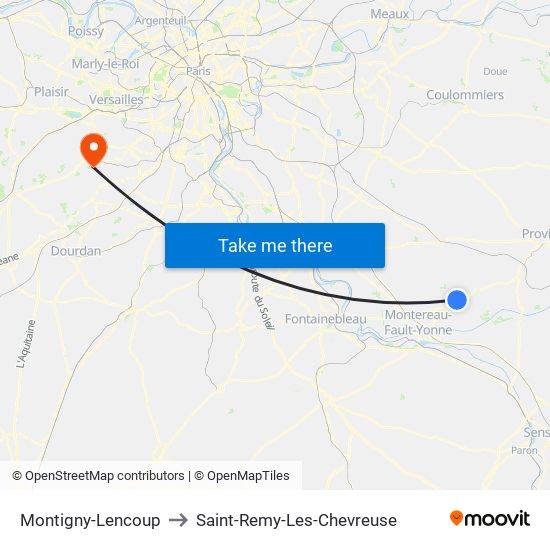 Montigny-Lencoup to Saint-Remy-Les-Chevreuse map