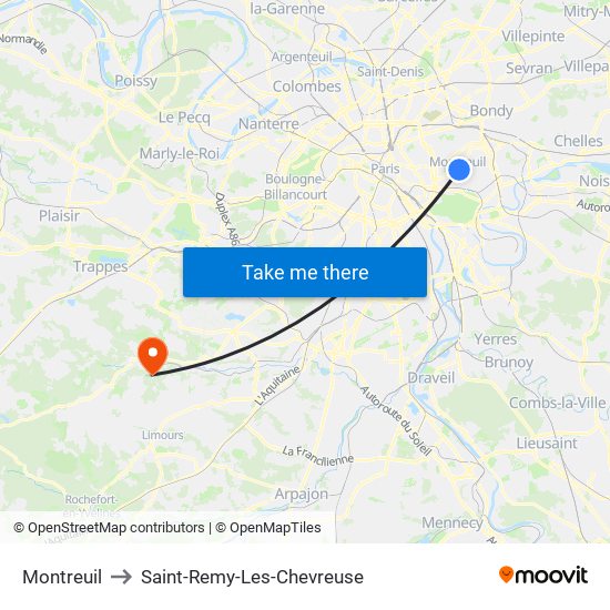 Montreuil to Saint-Remy-Les-Chevreuse map