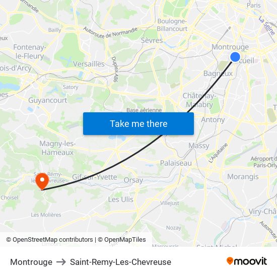 Montrouge to Saint-Remy-Les-Chevreuse map