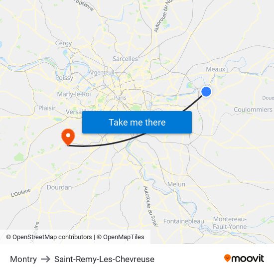Montry to Saint-Remy-Les-Chevreuse map